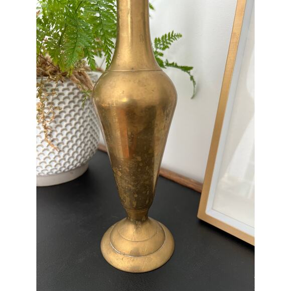 Vintage Tall Brass Vase, Gold, Elegant & Traditional Vase, Bohemian - Picture 8 of 10